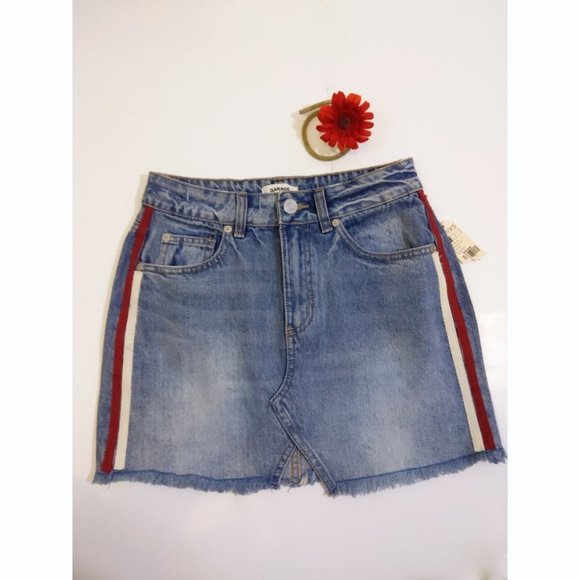 Garage Jean Skirt Frayed Hem Side Stripes - Picture 7 of 15